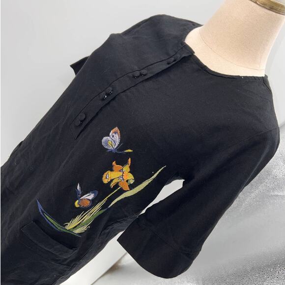 ASOS Black Flower Embroidered 3/4 Sleeve Knee Length Dress- M - Picture 2 of 12